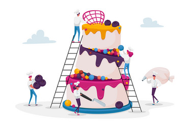 People cook festive cake with cream and berries vector