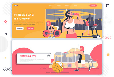 fitness gym landing pages set vector