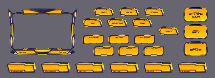 game stream overlay yellow neon ui frame buttons vector image