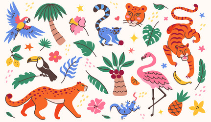 tropical animals and plants doodles jungle Vector Image
