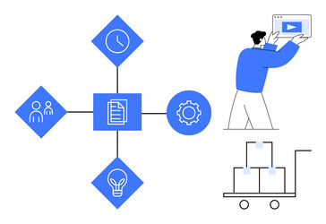 workflow automation diagram with worker handling vector image