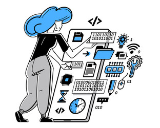 programmer is coding and repairing some vector image