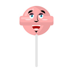 Lollipop happy emoji candy on stick merry emotion vector