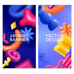 banner set with 3d abstract shapes in gradient vector image