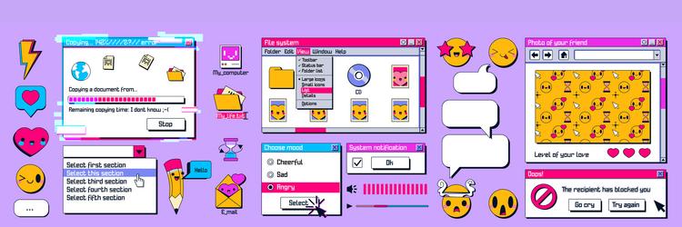 Retro computer screen interface windows frames Vector Image