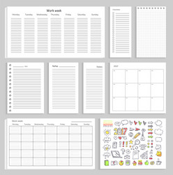 Paper sheets with empty schedule notes and charts vector