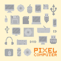 Pixel art isolated computer objects set vector