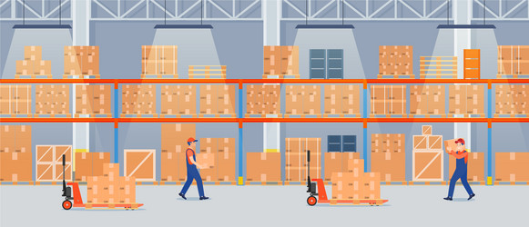 Warehouse interior with cardboard boxes Royalty Free Vector