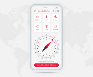 Compass app ui ux gui concept map gps vector