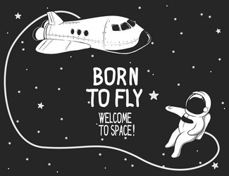 Astronaut in Space with Spaceship vector image