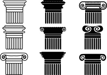 Ancient greek column pillars icons legal attorney Vector Image