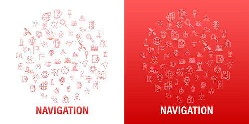 navigation and map line icons round set vector