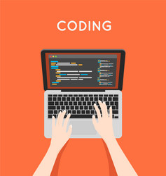 Coding php or html on laptop programming vector