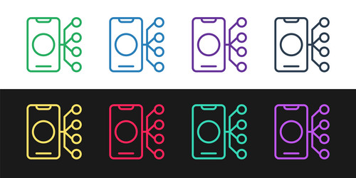 set line neural network icon isolated on black vector image