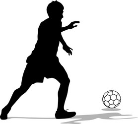 silhouettes of soccer players with the ball vector