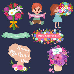 baby girl and boy with bouquet flowers happy vector