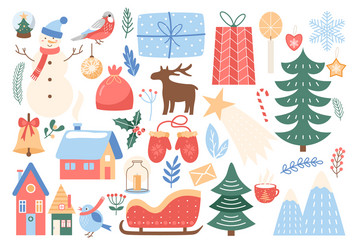 Christmas Cartoon Elements Set Vector Image
