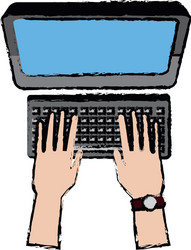 hands with computer keyboard working digital vector