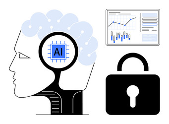 human brain with ai chip secure lock and data vector image