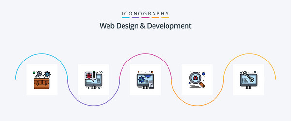 web design and development line filled flat 5 vector image