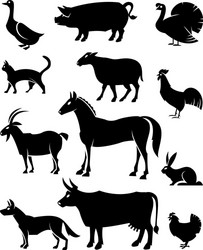 Farm animals silhouettes collection with text Vector Image