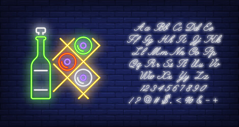 Wine bottles on racks neon sign Royalty Free Vector Image