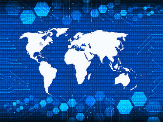 Cybersecurity World Map with Data Overlay vector image