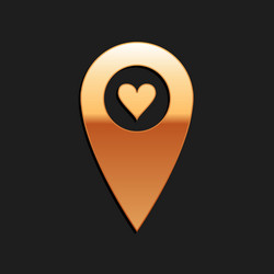 gold map pointer with heart icon isolated on black vector image