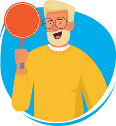 man with banner happy guy holding empty attention vector image