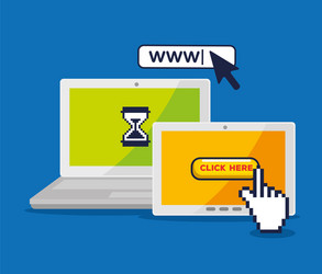 laptop and tablet with mouse pointer pixel cursor vector image