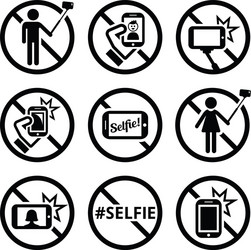 No selfies selfie sticks signs vector