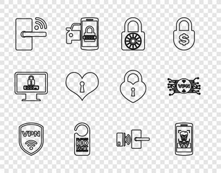 set line shield with vpn wireless mobile and face vector image