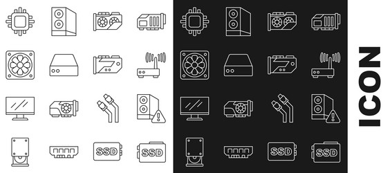 set line ssd card case of computer router and wi vector image
