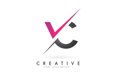 Vc v c letter logo with colorblock design vector