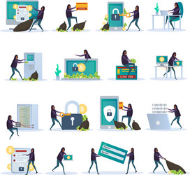 Cyber Security Icons - Hacker & Data Protection vector image