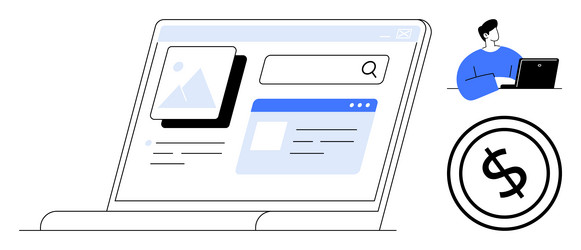 digital workspace with web search and earning vector image