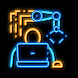 programming robot neon glow icon vector