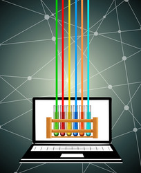 Science test tubes on computer screen vector