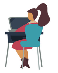 woman at computer office worker and laptop vector