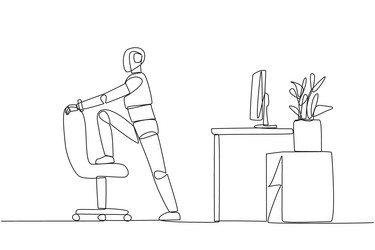 continuous one line drawing robot stands while vector