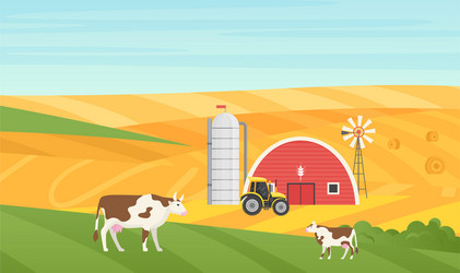 eco village countryside rural landscape cow vector