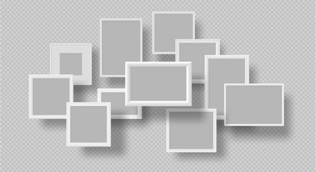 realistic wall blank floating photo frames mockup vector image
