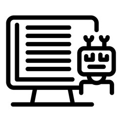 robot writing code on desktop computer screen icon vector image