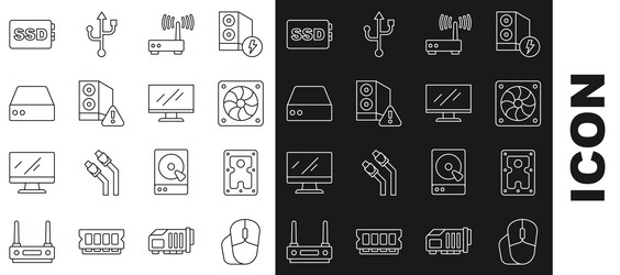 set line computer mouse hard disk drive hdd vector image