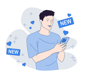 man using new mobile app happily vector image
