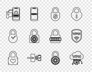 set line padlock with heart cloud vpn interface vector image