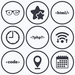 programmer coder glasses html markup language vector