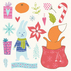 winter hand drawn elements collection Vector Image