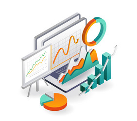 laptop with data analytics and pie cart vector image