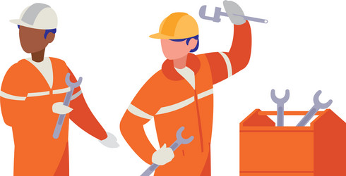 couple of men builders working with toolbox vector image